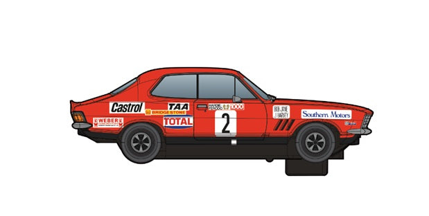 Scalextric Holden XU1 Torana 1973 Bathurst slot car in iconic red and white race livery.
