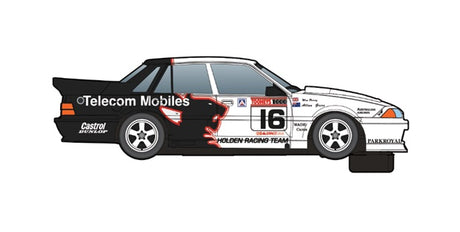 Detailed model of Scalextric Holden VL Commodore Group A SV 1990 Bathurst race car with Telecom Mobiles branding.