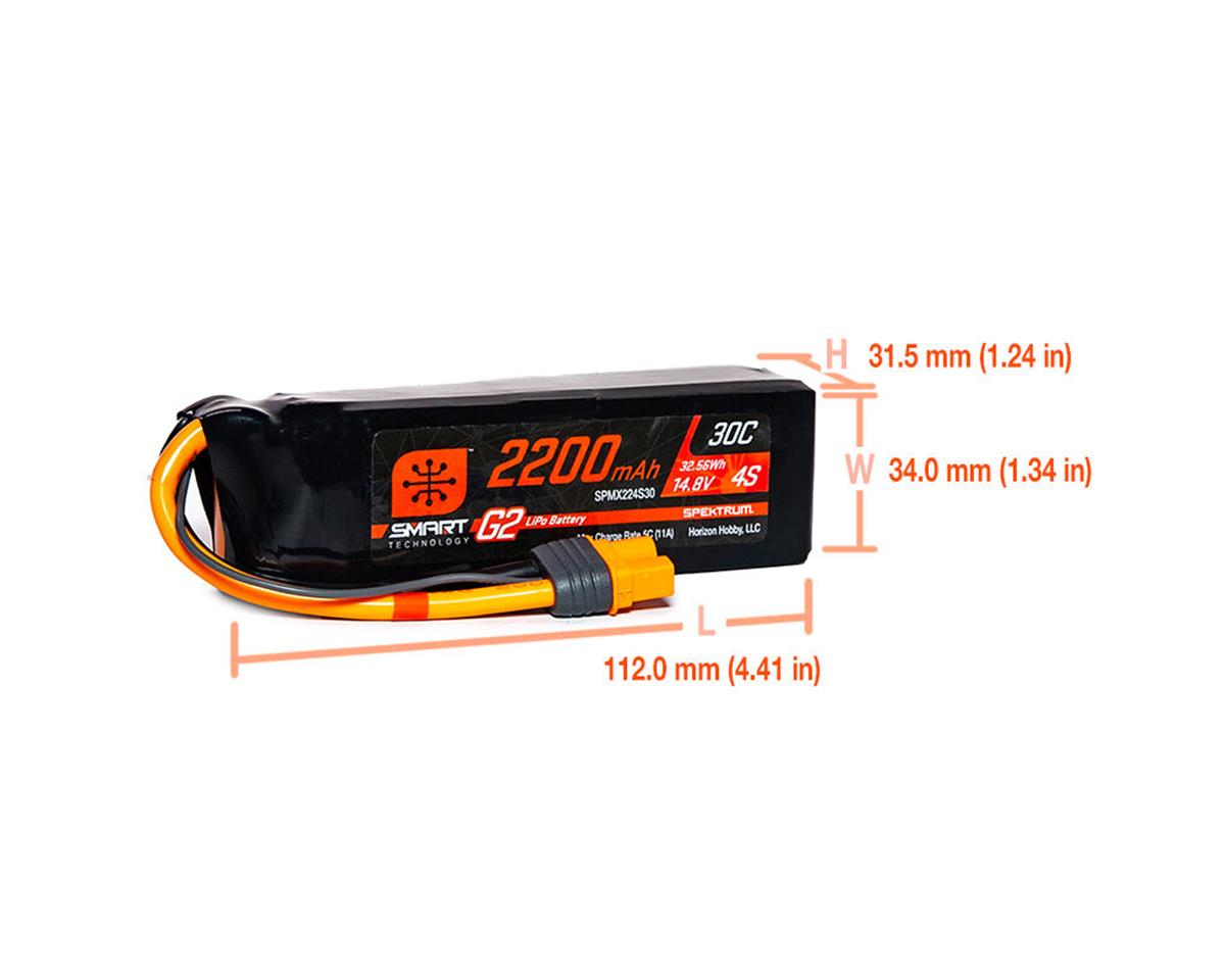 Spektrum 2200mAh 4S 14.8V 30C Smart G2 LiPo Battery with IC3 Connector. Compact, powerful LiPo battery pack for RC devices.