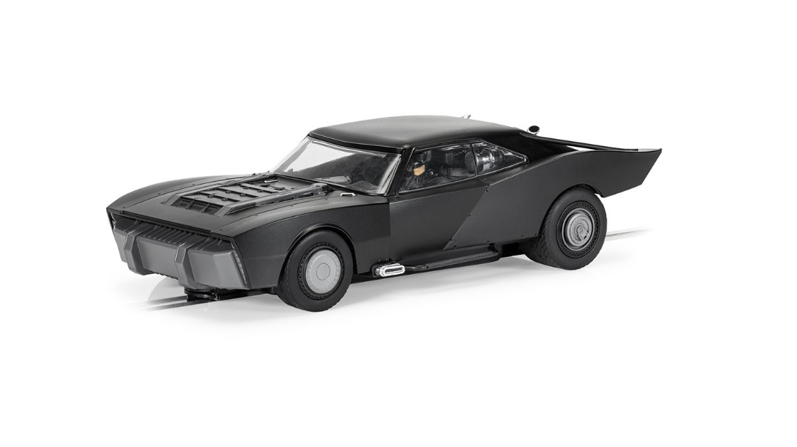 Sleek Batmobile from the 2022 film "The Batman" - a high-performance slot car model by Scalextric.