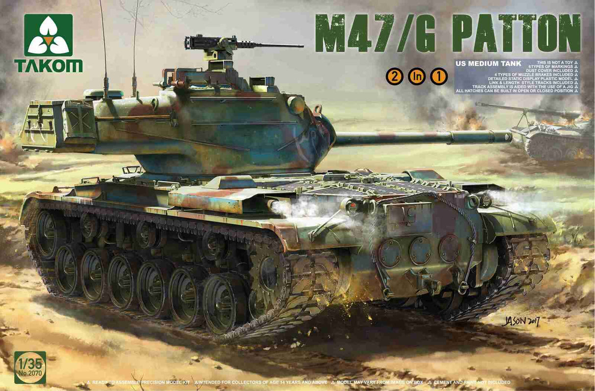 Takom 1/35 US Medium Tank M47/G 2 in 1 Plastic Model Kit - Hobbytech Toys