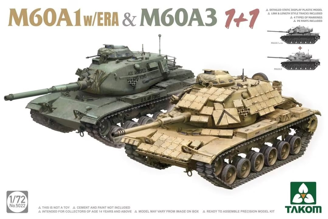 Takom 1/72 M60A1 w/ERA & M60A3 1+1 Plastic Model Kit - Hobbytech Toys