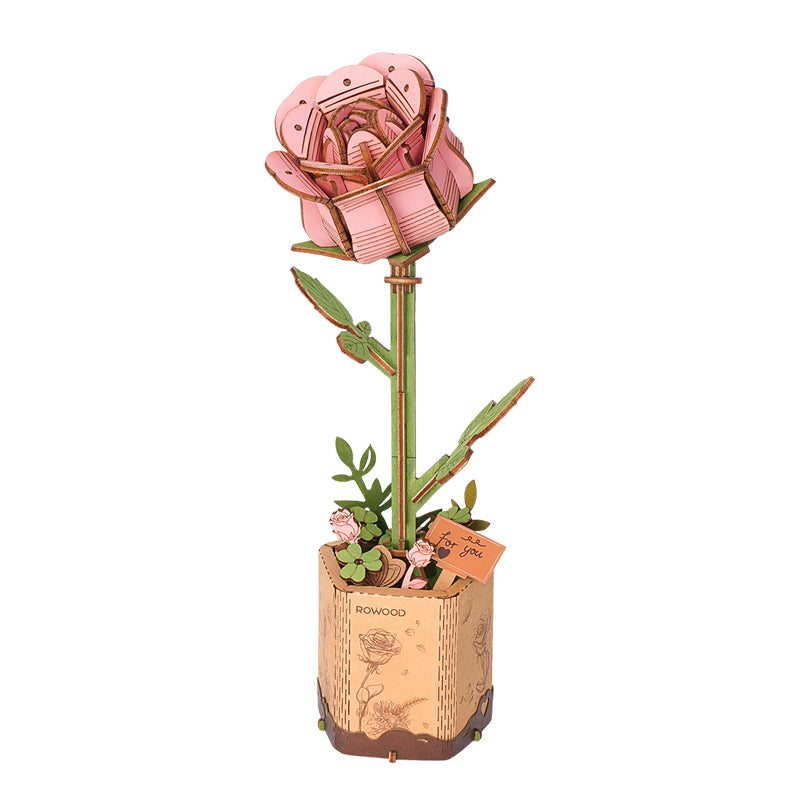 Robotime Wood Bloom Pink Rose Flower - Hobbytech Toys