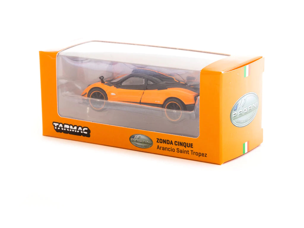 Tarmac 1/64 Pagani Zonda Cinque - Arancio Saint Tropez Diecast Model - Hobbytech Toys