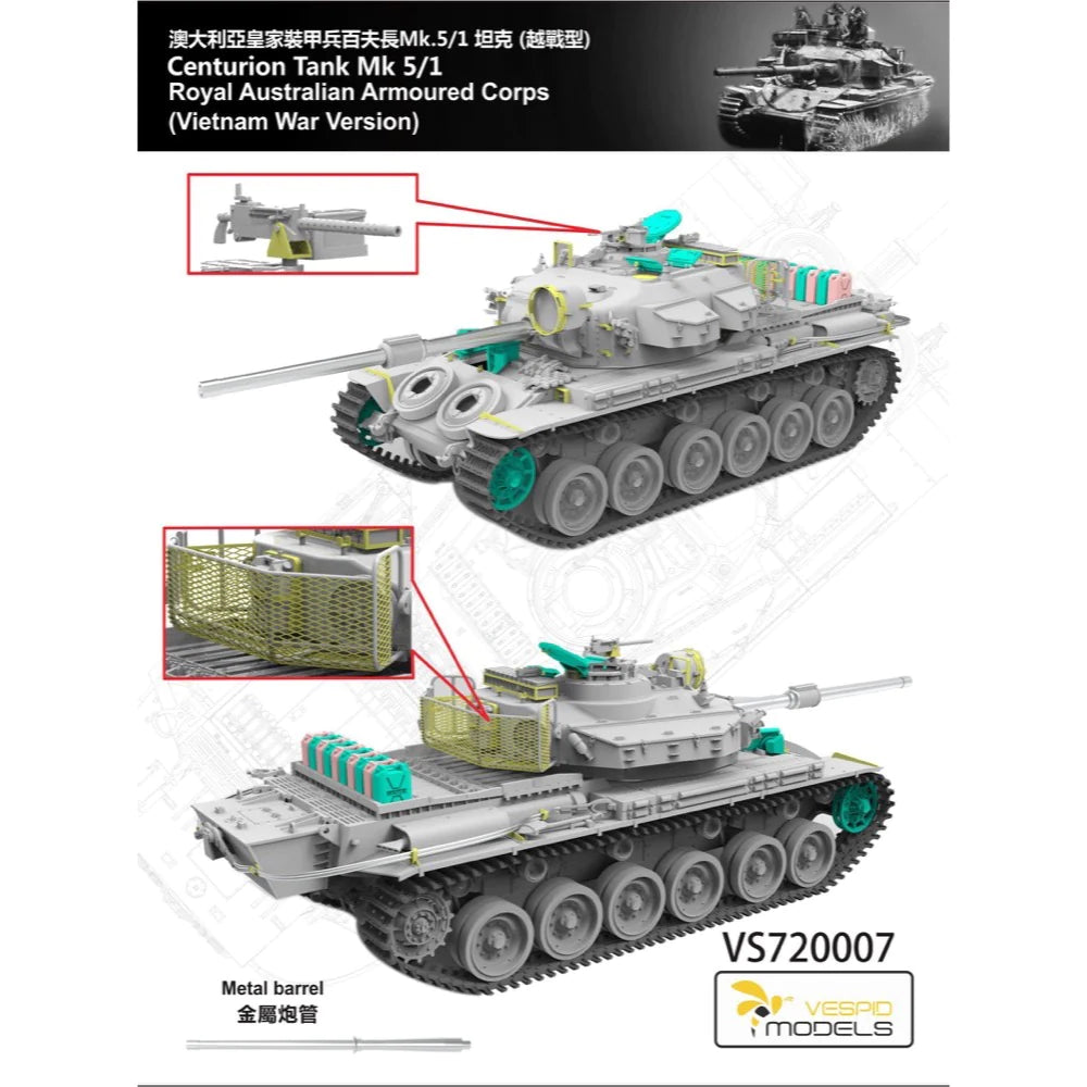 Vespid 1/72 Centurion Tank Mk5/1 Royal Australian Armoured Corps 3D Print Model Kit - Deluxe Edition - Hobbytech Toys