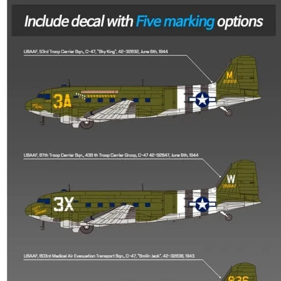 Academy 1/144 USAAF C - 47 Skytrain Plastic Model Kit - Hobbytech Toys