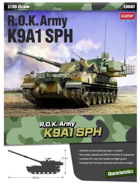 Academy 1/35 R.O.K. Army K9A1 SPH Plastic Model Kit - Hobbytech Toys