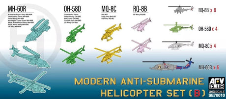 AFV Club 1/700 Modern Anti - submarine Helicopter Set 2 (MH - 60R & OH - 58D & MQ - 8B/C) Plastic Model Kit - Hobbytech Toys