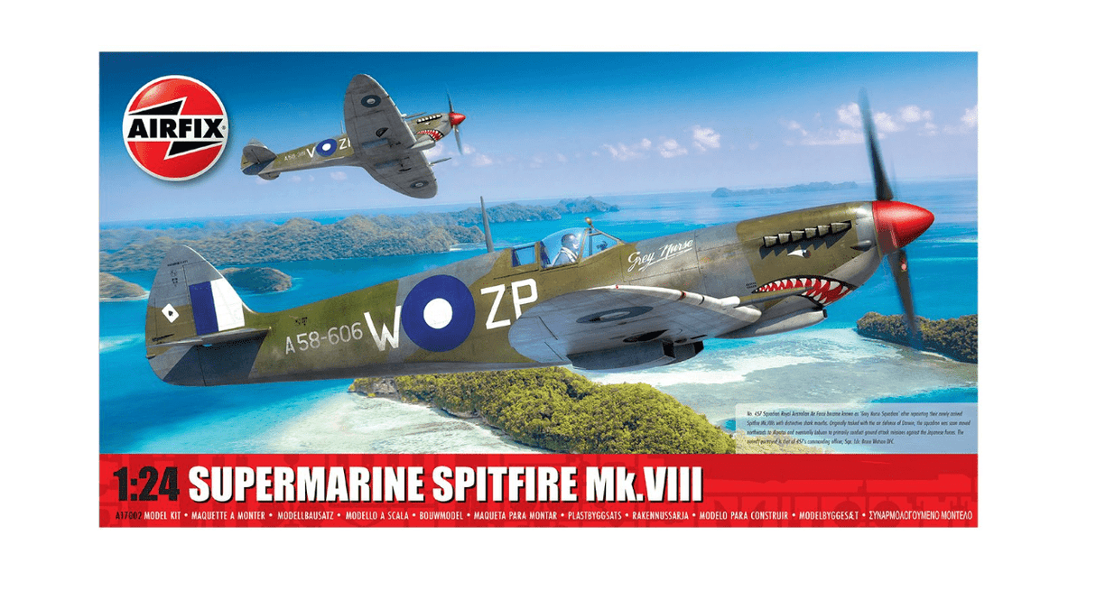 Airfix 1/24 Supermarine Spitfire Mk.VIII Australian Decal Scheme Plastic Model Kit [A17002] - Hobbytech Toys