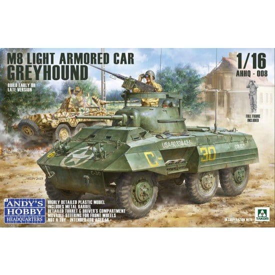 Andy's Hobby HQ 1/16 M8 Greyhound US Light Armoured Car Plastic Model Kit - Hobbytech Toys