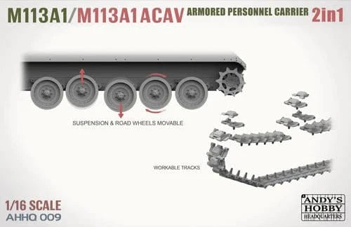 Andys Hobby HQ 1/16 M113A1/M113A1 ACAV Armoured Personnel Carrier Plastic Model Kit - Hobbytech Toys