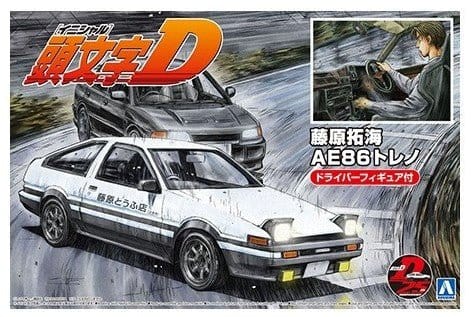 Aoshima 1/24 Fujiwara Takumi AE86 Trueno Project - D Ver With Figure Plastic Model Kit - Hobbytech Toys