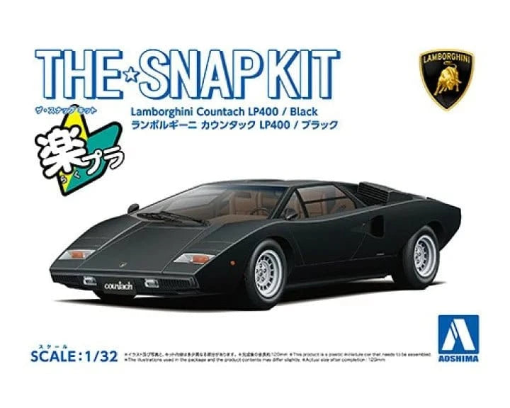 Aoshima 1/32 SNAP Lamborghini Countach LP400 (Black) Kit - Hobbytech Toys