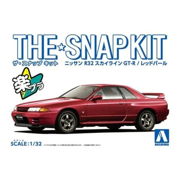 Aoshima 1/32 Snap Nissan R32 Skyline GT - R (Red Pearl) Plastic Model Kit [A006357] - Hobbytech Toys