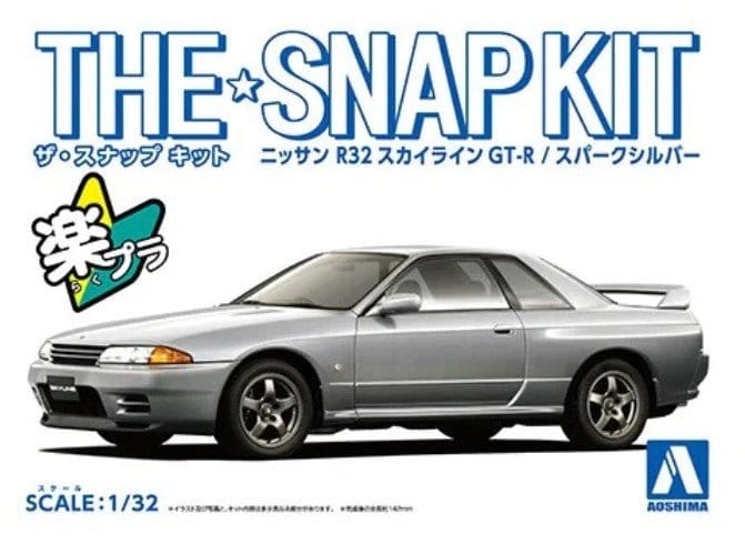 Aoshima 1/32 Snap Nissan R32 Skyline GT - R (Spark Silver) Plastic Model Kit [A006356] - Hobbytech Toys