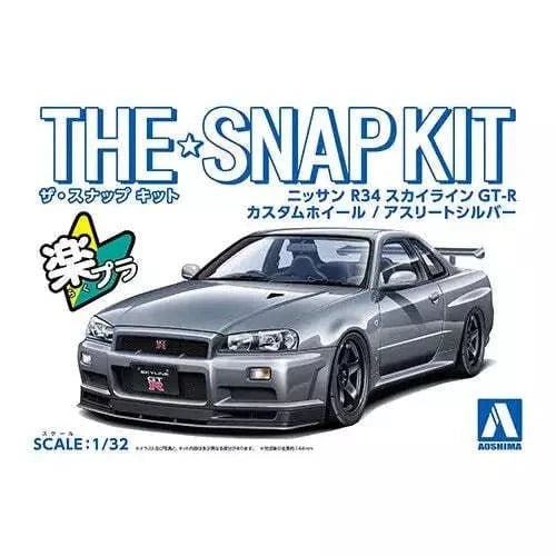 Aoshima 1/32 SNAP NISSAN R34 SKYLINE GT - R CUSTOM WHEEL (Athletic Silver) Kit - Hobbytech Toys