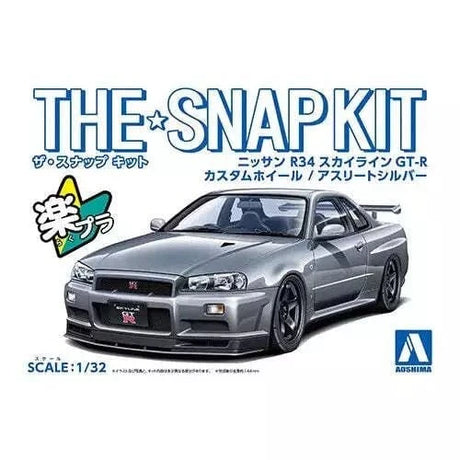 Aoshima 1/32 SNAP NISSAN R34 SKYLINE GT - R CUSTOM WHEEL (Athletic Silver) Kit - Hobbytech Toys