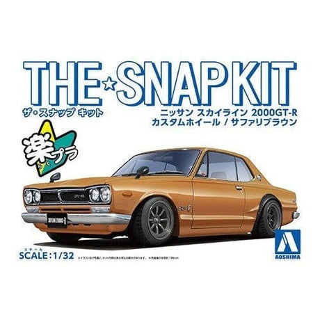 Aoshima 1/32 SNAP NISSAN SKYLINE 2000 GT - R CUSTOM WHEEL (Safari Brown) Kit - Hobbytech Toys
