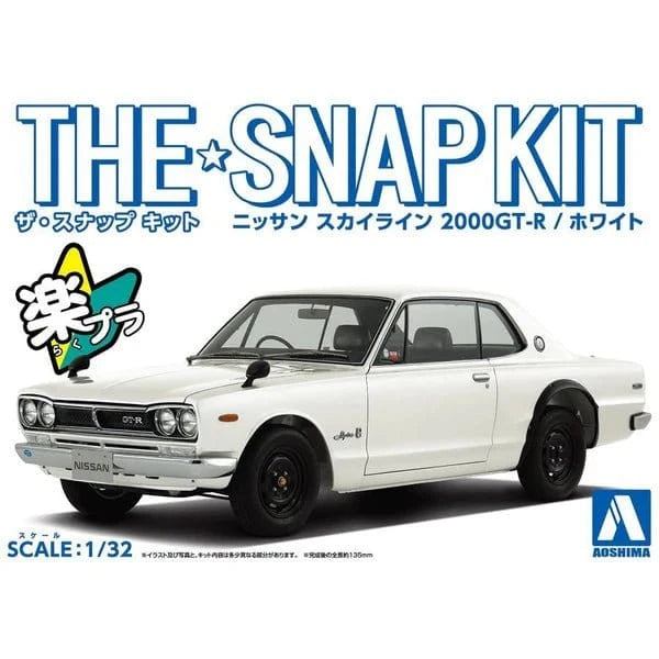 Aoshima 1/32 Snap Nissan Skyline 2000 GT - R (White) Plastic Model Kit [A005883] - Hobbytech Toys