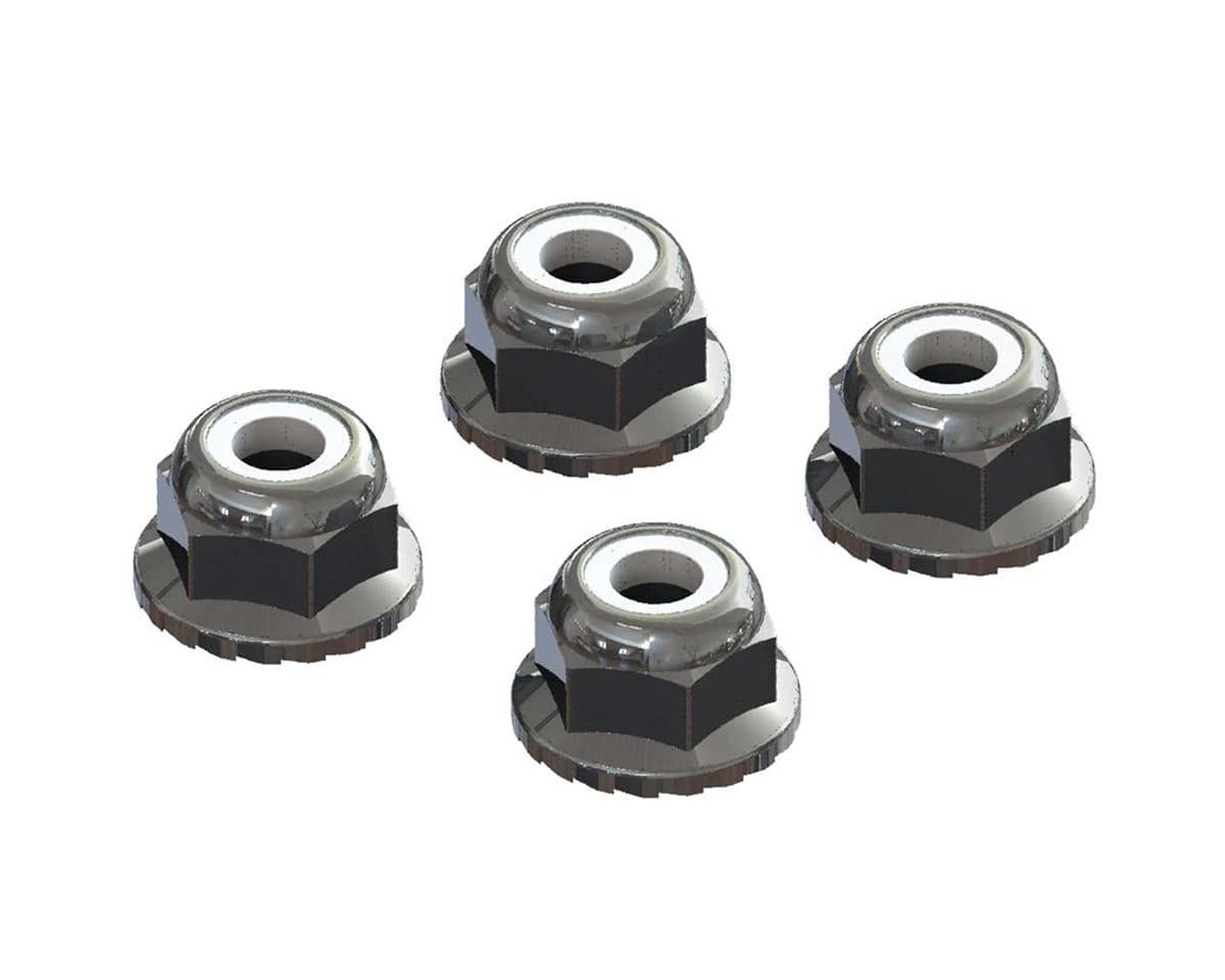 ARRMA Flanged Nyloc Locknut 4mm Silver 4pcs ARAC9699 AR708008
