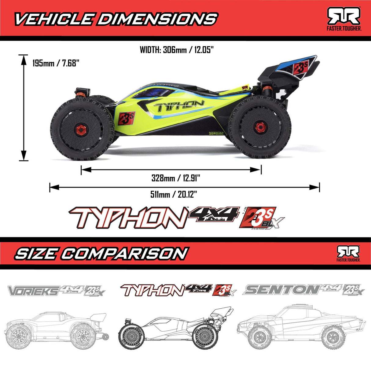 Arrma Typhon 223S DSC 4X4 BLX 1/8 RC Buggy RTR Yellow [ARA4306V4T2]