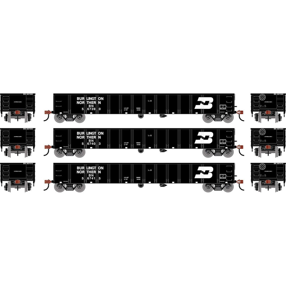 Athearn HO Scale 52ft Mill Gondola, BN #567390/567403/567415 (3 Pack)