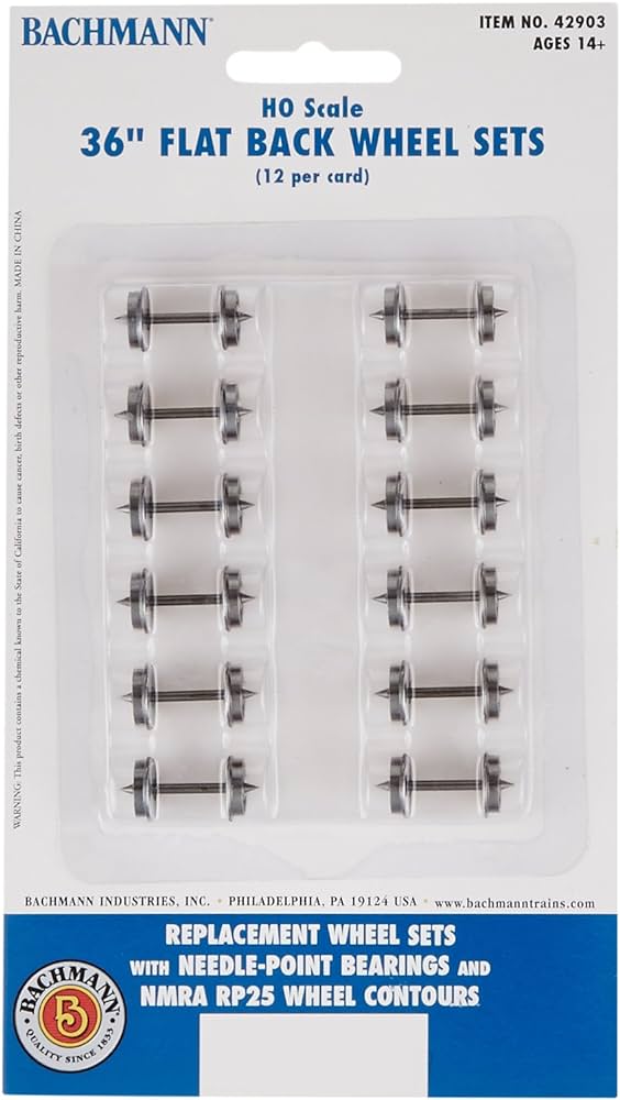 Bachmann 42903 HO Scale 36inch Flat Back Wheel Sets (12 Per Card) - Hobbytech Toys