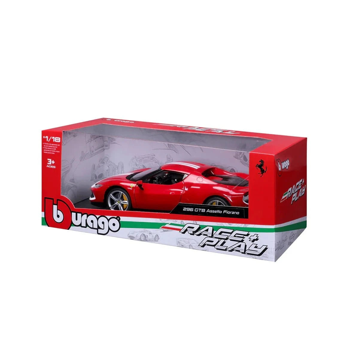 Bburago 1/18 2022 Ferrari 296 GTB Assetto Fiorano - Rosso Corsa Diecast Model - Hobbytech Toys