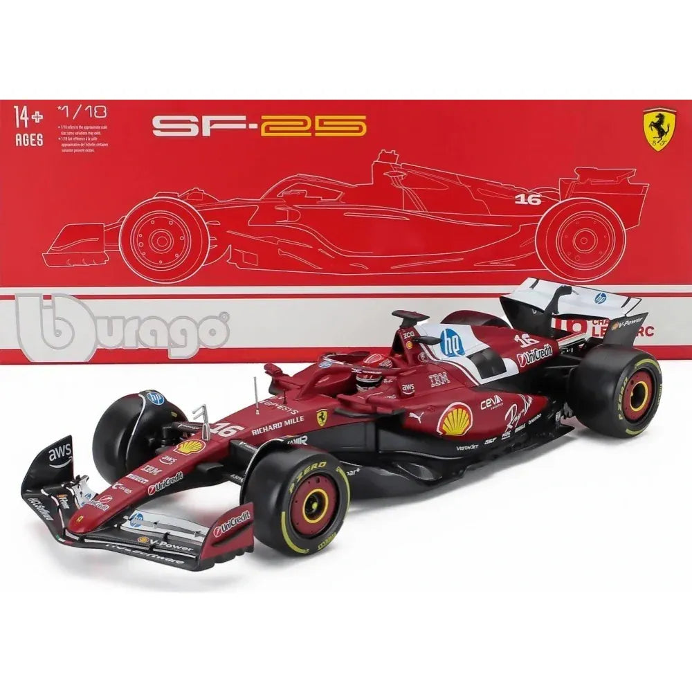 Bburago 1/18 2025 Scuderia Ferrari SF-25 #16 Leclerc in Showcase Diecast Model
