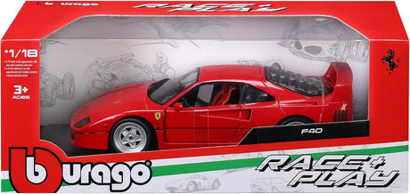 Bburago 1/18 Race & Play 1987 Ferrari F-40 - Rosso Corsa Diecast Model