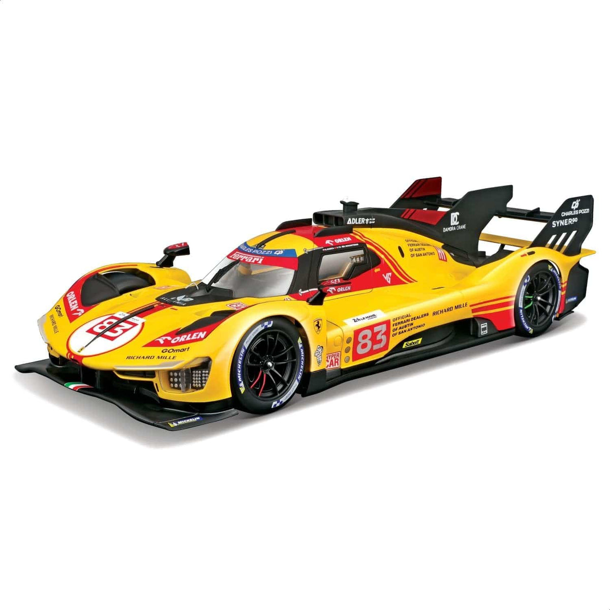 Bburago 1/24 2024 Ferrari 499P Hypercar - AF Corse Team - Yellow #83 Diecast Model