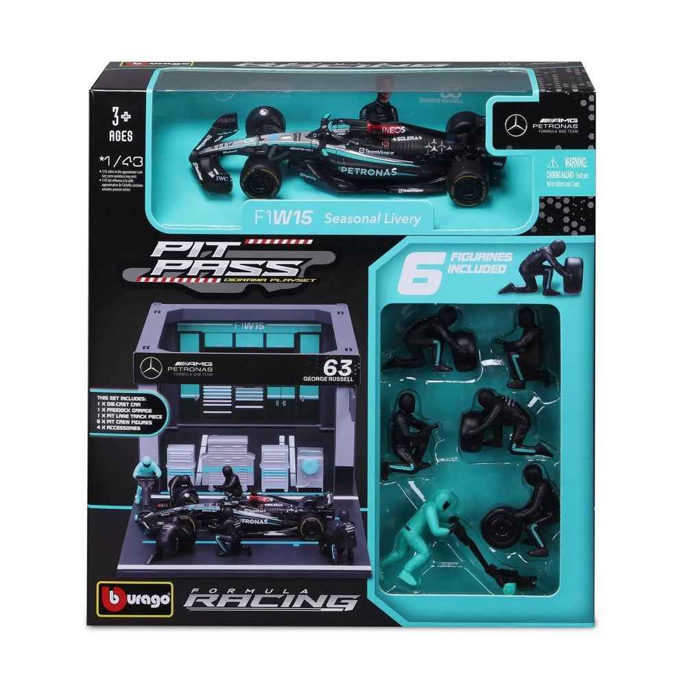 Bburago 1/43 2024 Mercedes AMG Pit Pass Comp. Russell #63 Diecast Model