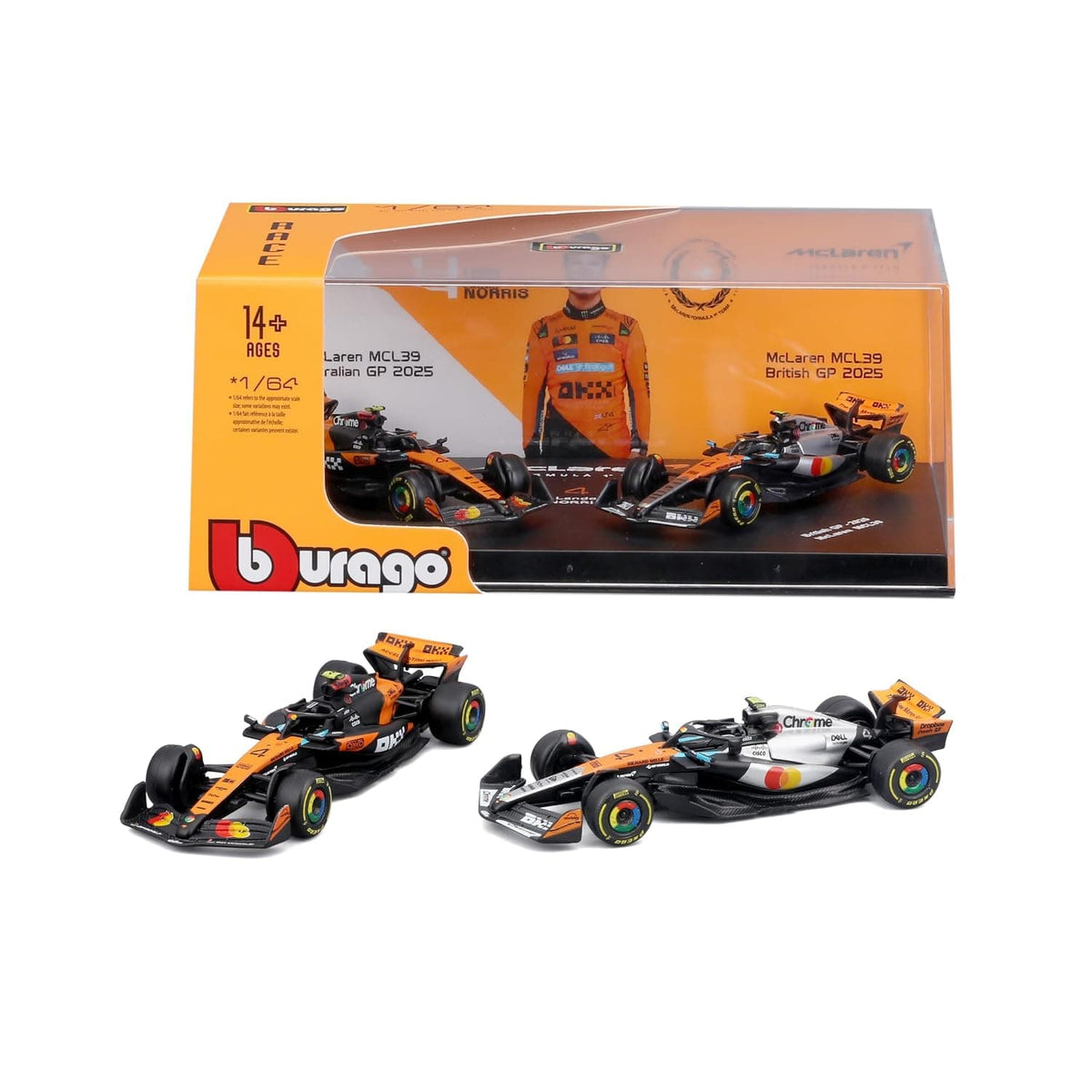 Bburago 1/64 2025 McLaren MCL39 - Norris #4 Twin Pack in Showcase Diecast Model