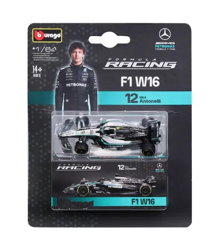 Bburago 1/64 2025 Mercedes AMG W16 w/Collector Box #12 Kimi Antonelli Diecast Model