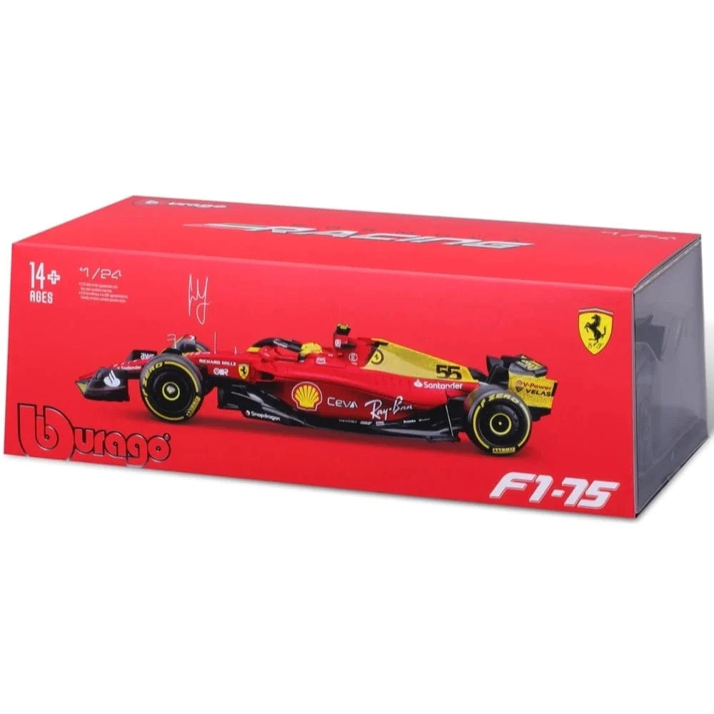 Bburago 26806S 1/24 Ferrari Racing 2022 F1 75 Sainz No. 55 Diecast Model - Hobbytech Toys
