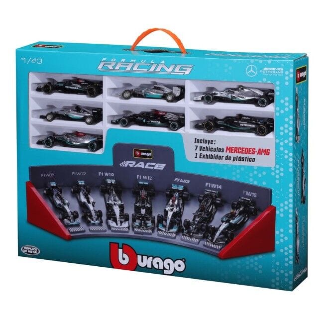 Bburago F1 1/43 Gift Set Mercedes AMG - 7 piece Collection & Display Stand