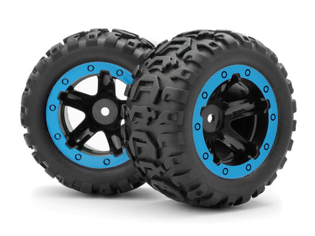Blackzon 540108 Slyder MT Wheels/Tyres Assembled - Black/Blue (2pcs) - Hobbytech Toys