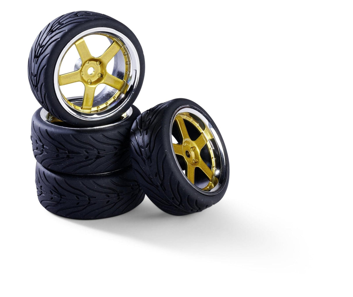 Carson 1/10 Wheel Set 5 Spoke Design Chrome/Gold (4pcs) - Hobbytech Toys