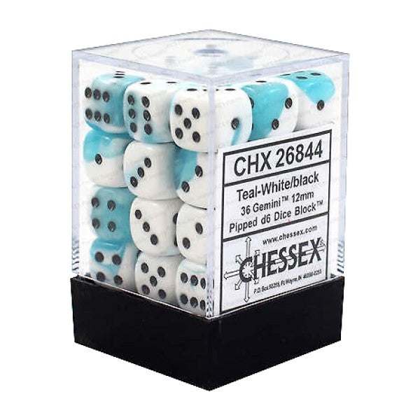 Chessex Gemini 12mm d6 Teal-White/Black Block (36)