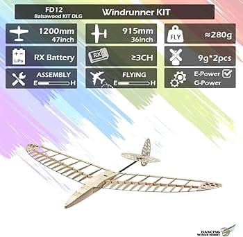 Dancing Wings 1.2m DLG Windrunner Balsa RC Plane Kit (Servos,Film Included)