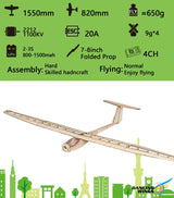 Dancing Wings 1.5m EP Griffin Glider Balsa RC Plane Kit (Motor,ESC,Servos Included)