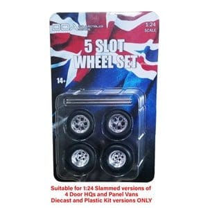 DDA 1/24 10 Slot Chrome Wheels w/Tyres & Axles - Suits Slammed Models - Holden HQ & HJ - Ford XW & XY (4pcs) - Hobbytech Toys