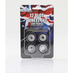 DDA 1/24 12 Slot Low Profile Wheels w/Tyres & Axles - Suits Slammed Models - Holden HQ & HJ - Ford XW & XY (4pcs) - Hobbytech Toys