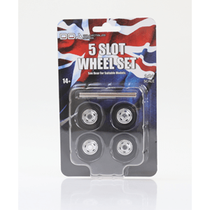 DDA 1/24 5 Slot Wheels w/Tyres & Axles - Suits Standard Models - Holden HQ & HJ - Ford XW & XY (4pcs) - Hobbytech Toys
