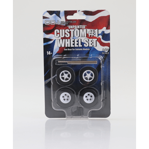 DDA 1/24 Custom 1 Unpainted Wheels w/Tyres & Axles - Suits Slammed Models - Holden HQ & HJ - Ford XW & XY (4pcs) - Hobbytech Toys