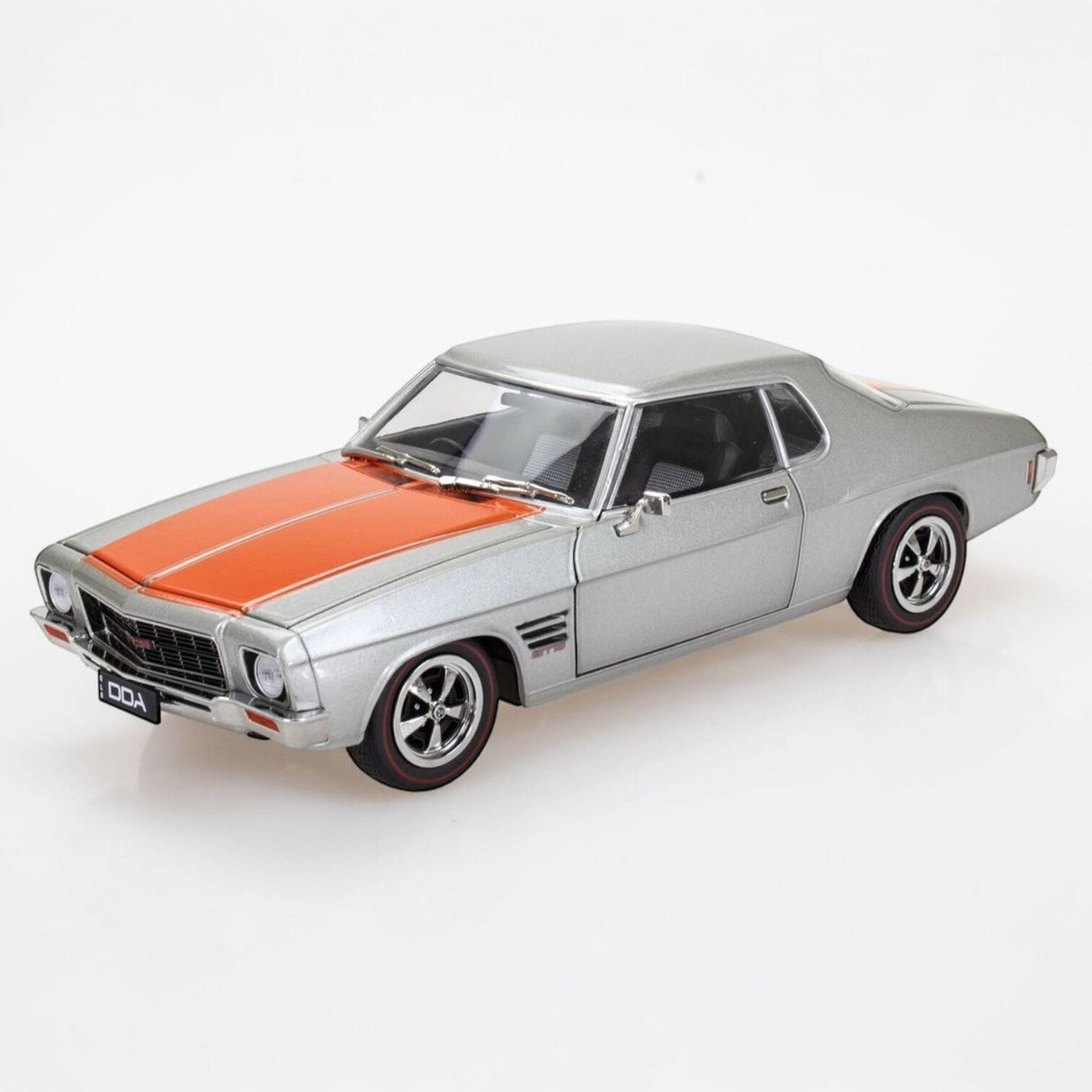 DDA 1/24 HQ Holden 2 Door Fully Detailed Diecast Model - Silver with Orange Stripe