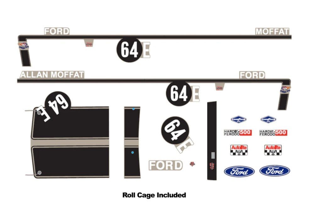 DDA 1/24 No.64E XW Ford Bathurst Decal Kit w/Roll Cage Accessory - Hobbytech Toys