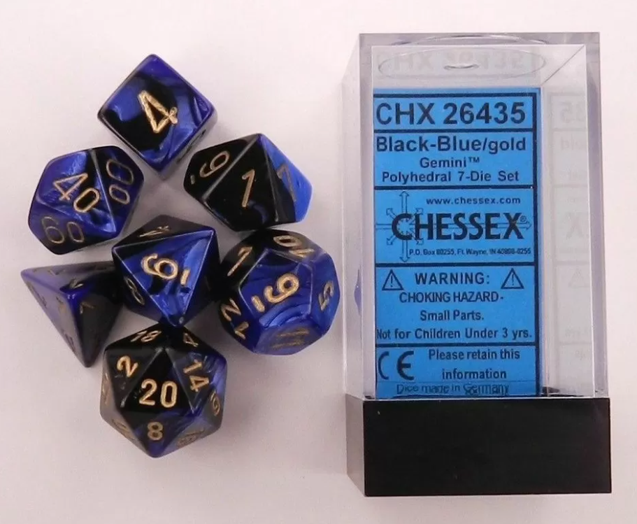 Chessex 26435 Gemini Black-Blue/Gold 7-Die Set - Hobbytech Toys