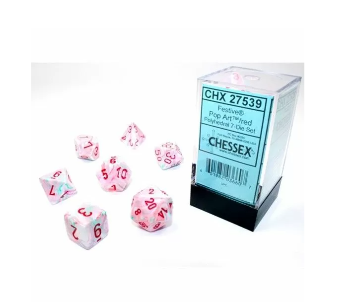 Chessex 27539 Festive Polyhedral Pop Art/red 7-Die set - Hobbytech Toys