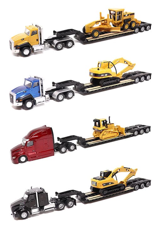 Diecast Masters Cat 1/87 semi tractor lowboy trailer and Cat machine Series II assortment
